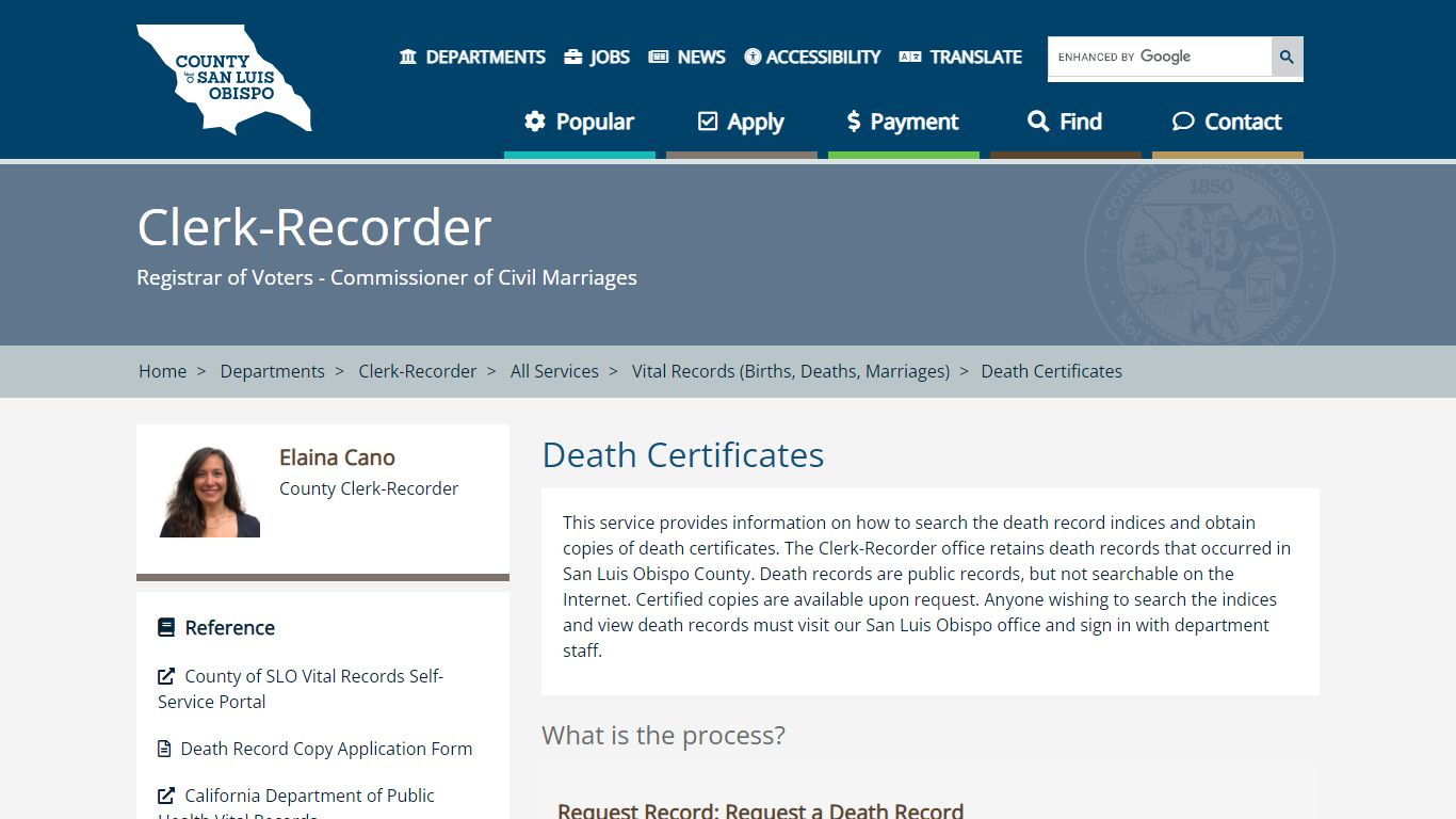 Death Certificates - County of San Luis Obispo