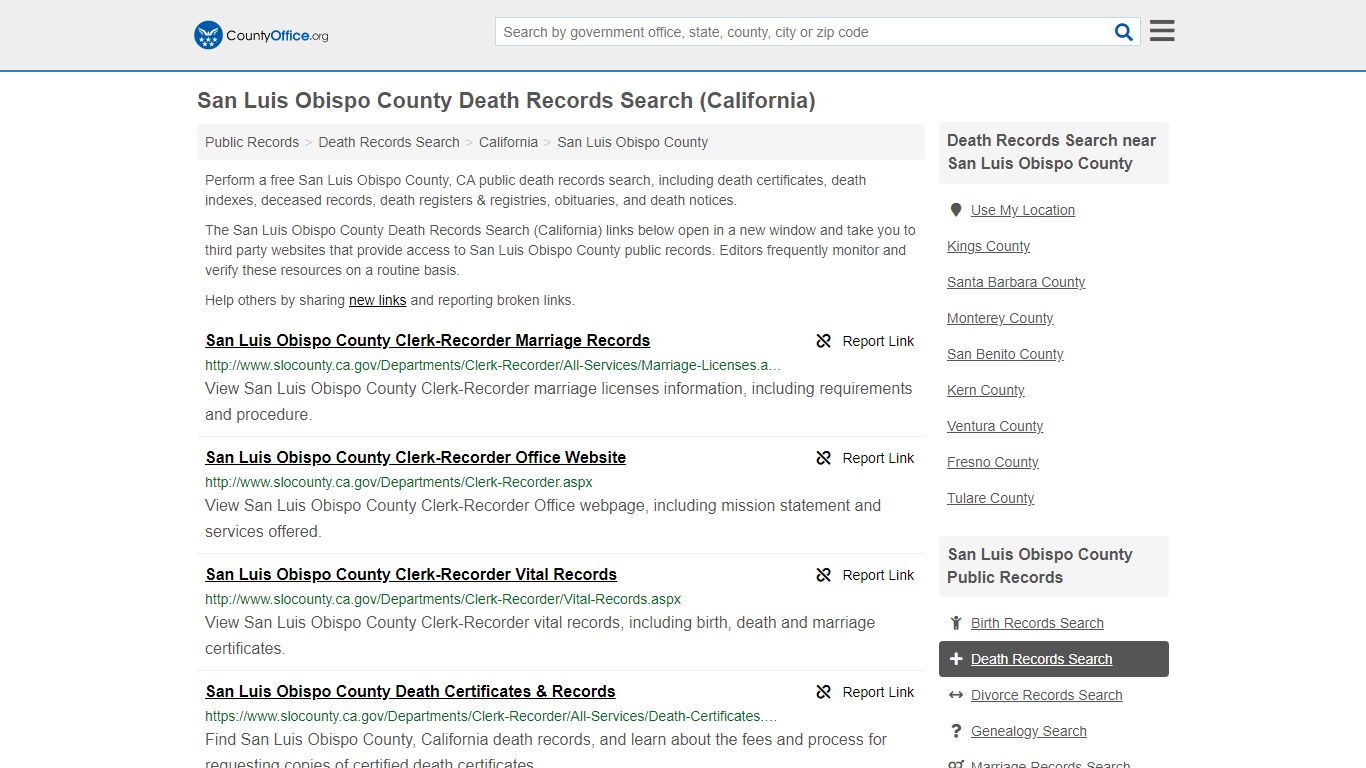 Death Records Search - San Luis Obispo County, CA (Death ...