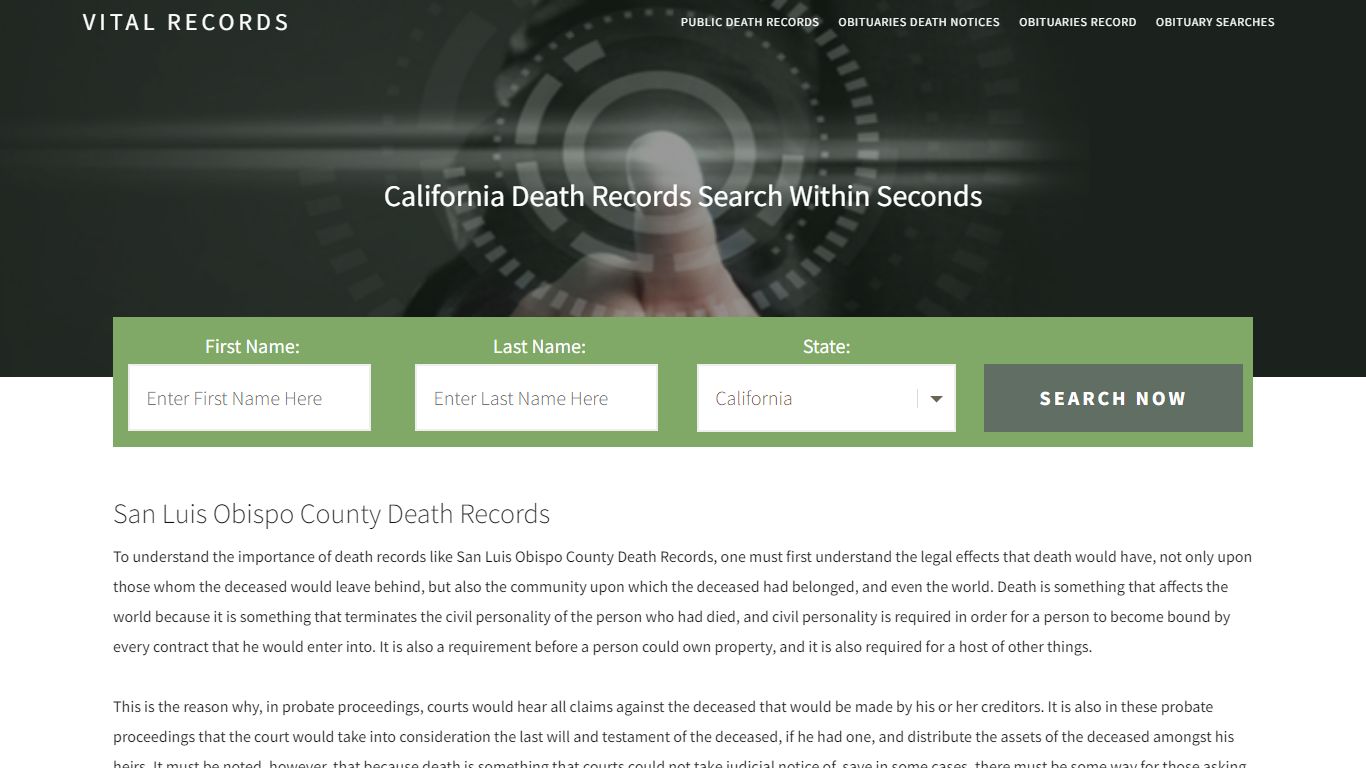 San Luis Obispo County Death Records |Enter Name and Search