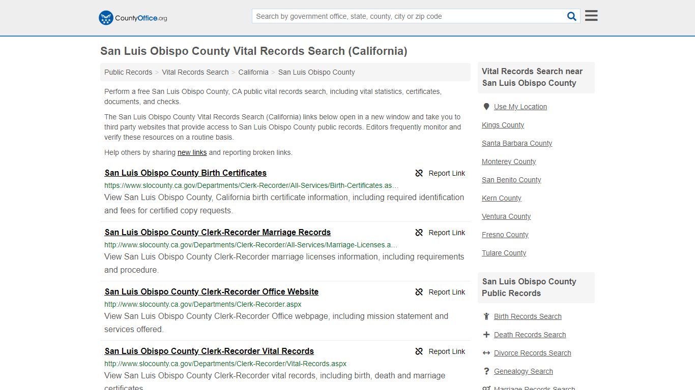 Vital Records Search - San Luis Obispo County, CA (Birth ...